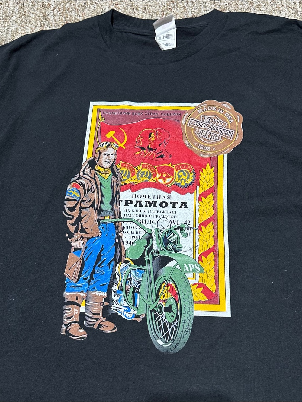 Vintage 90s Moscow Russia Motorcycle Shirt Men XL Single Stitch Biker